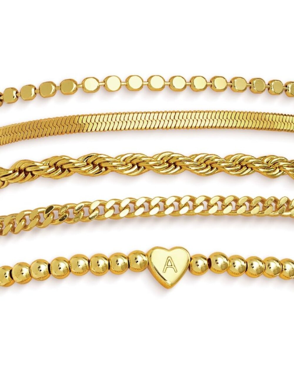 Personalized Waterproof Gold Charms Bracelet Stack for Women – 5 Stylish Pieces